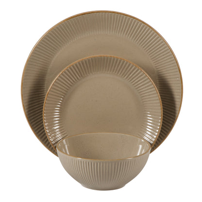 Gibson Home Plates and Bowls Set, 12 Piece Stoneware Dinnerware Set for 4, Ribbed Reactive Glaze, Dishwasher & Microwave Safe