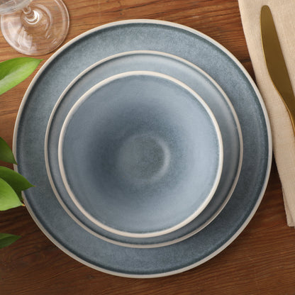 Gibson Elite Coastal Forest Plates and Bowls Sets, 12-Piece Stoneware Dinnerware Sets, Triple Reactive Glaze Dish Set - Grey and Cream White