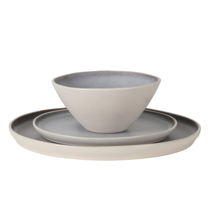 Gibson Elite Coastal Forest Plates and Bowls Sets, 12-Piece Stoneware Dinnerware Sets, Triple Reactive Glaze Dish Set - Grey and Cream White