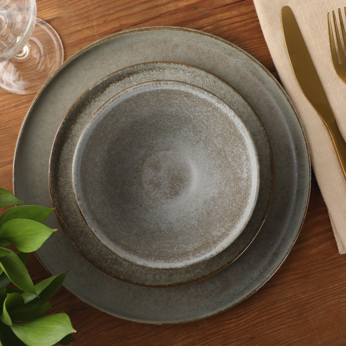 Gibson Elite Coastal Forest Plates and Bowls Sets, 12-Piece Stoneware Dinnerware Sets, Triple Reactive Glaze Dish Set - Grey and Cream White