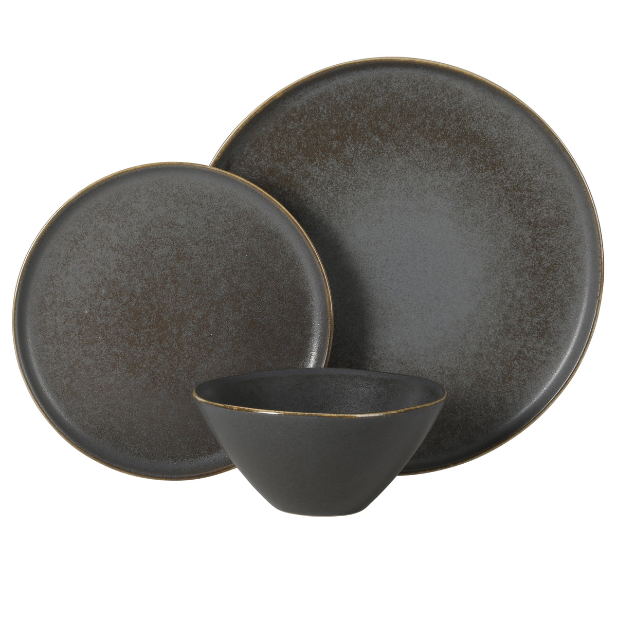 Gibson Elite Coastal Forest Plates and Bowls Sets, 12-Piece Stoneware Dinnerware Sets, Triple Reactive Glaze Dish Set - Grey and Cream White