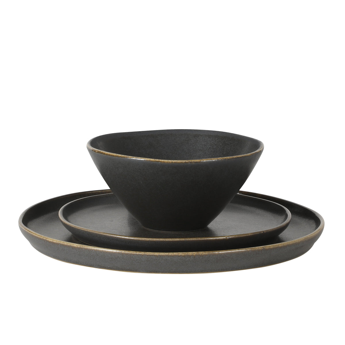 Gibson Elite Coastal Forest Plates and Bowls Sets, 12-Piece Stoneware Dinnerware Sets, Triple Reactive Glaze Dish Set - Grey and Cream White