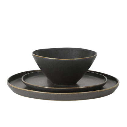 Gibson Elite Coastal Forest Plates and Bowls Sets, 12-Piece Stoneware Dinnerware Sets, Triple Reactive Glaze Dish Set - Grey and Cream White