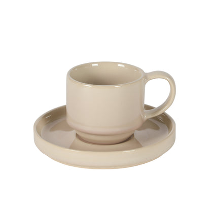 Gibson Elite Sunrise Hills 9-Piece Stackable Stoneware Cup and Saucer Set with Metal Rack, 6 oz, Service for 4, Dishwasher Safe