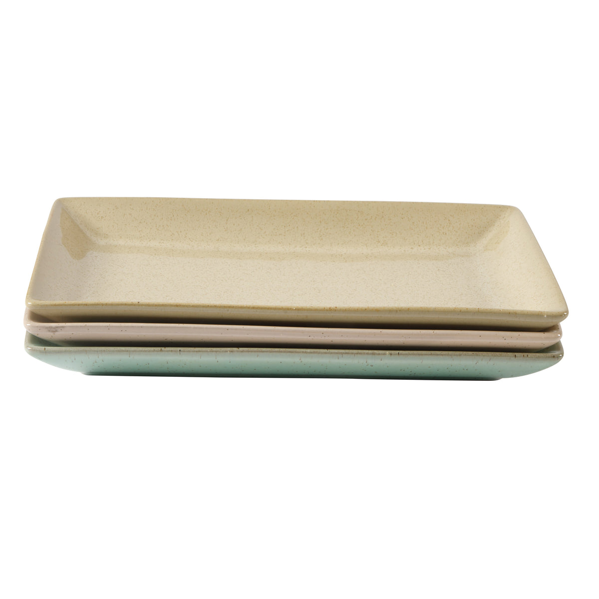 Gibson Elite 3 Tier Serving Platter Set, Stoneware Tiered Serving Tray for Party with Metal Rack, Reactive Glaze, Rectangular, Multi-Color