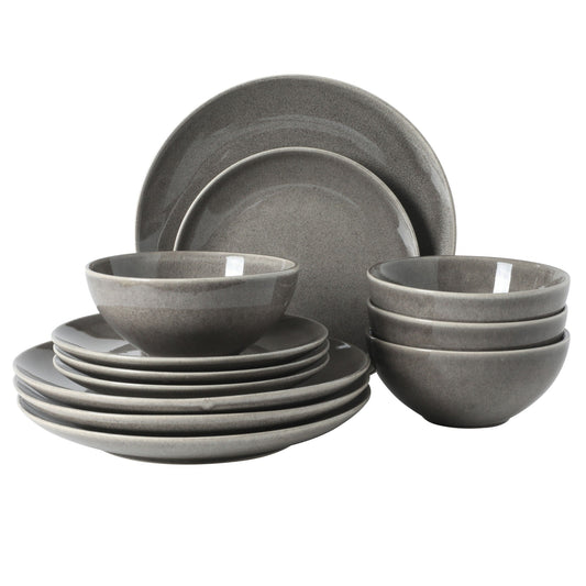 Gibson Elite Castle Peak Plates and Bowls Set, 12-Piece Dinnerware Set, Reactive Glaze Stoneware Dishes, Dinner Plates, Salad Plates & Cereal Bowls