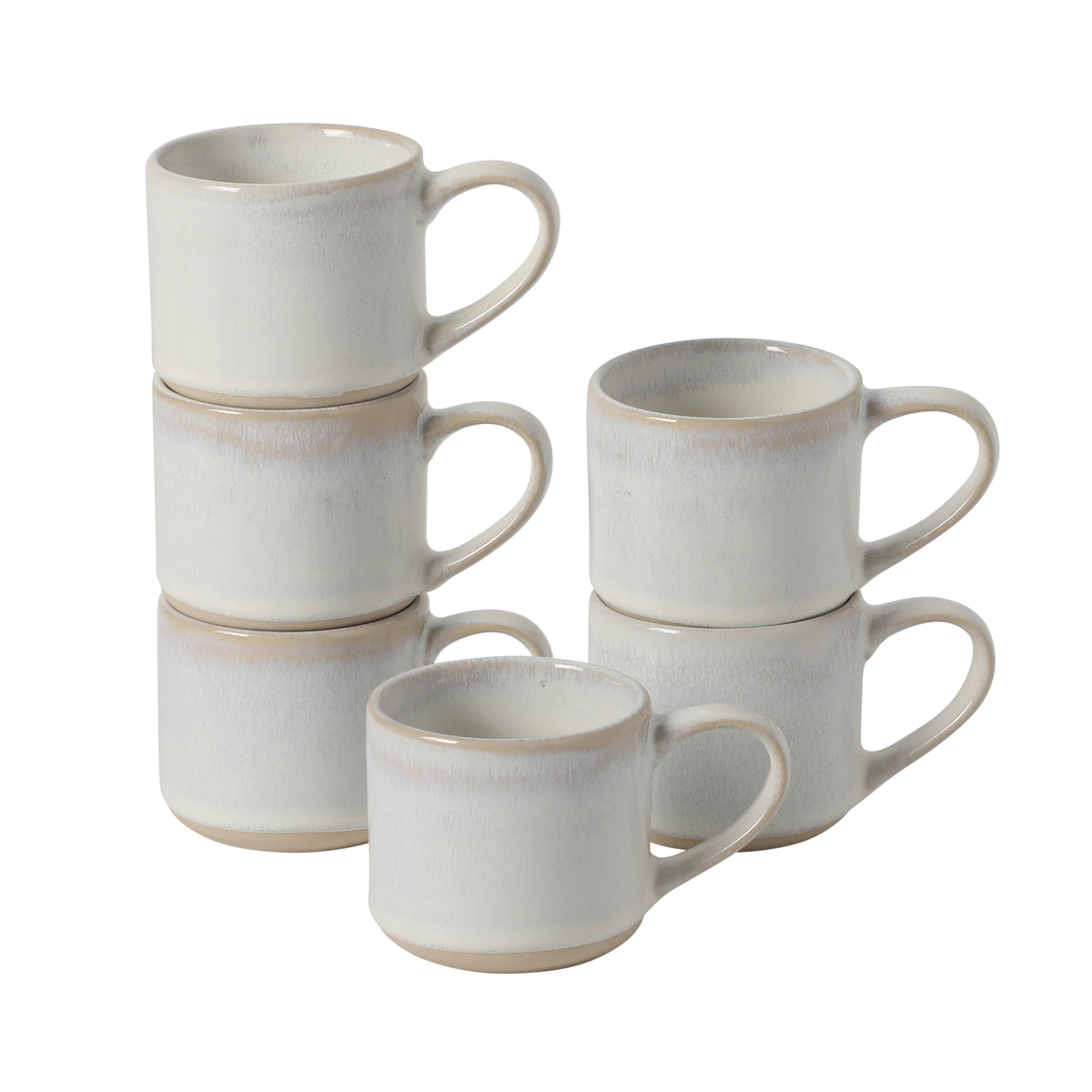 Mr. Coffee Whims Espresso Cups Set of 6, 3.7 oz Stoneware Demitasse Espresso Shot Cups with Handles, Stackable Reactive Glaze Ceramic Coffee Cups