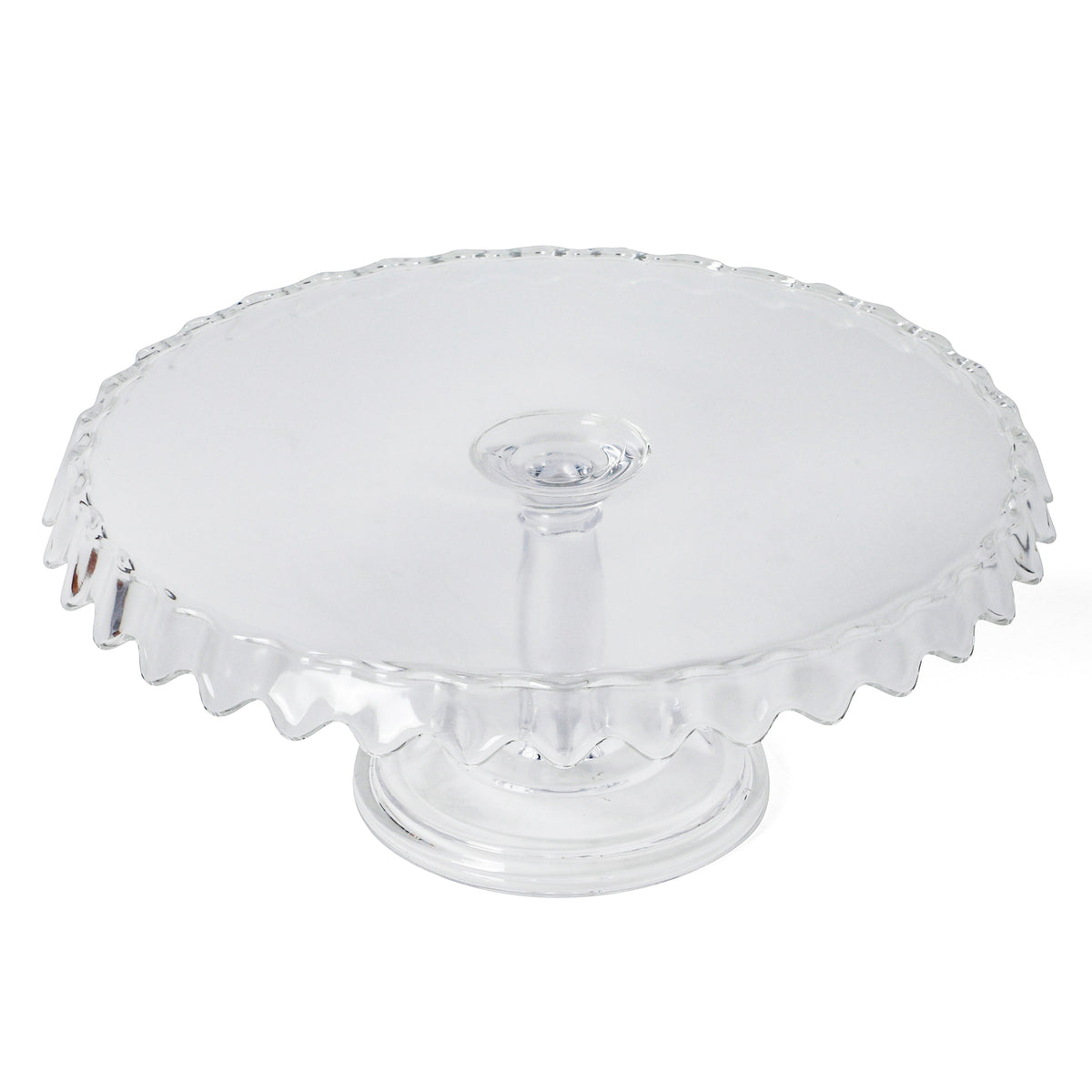 Martha Stewart Watercrest Glass Cake Stand, 10.2 Inch Footed Pedestal Cake Plate with Scalloped Ruffled Edge, Clear Handmade Glassware