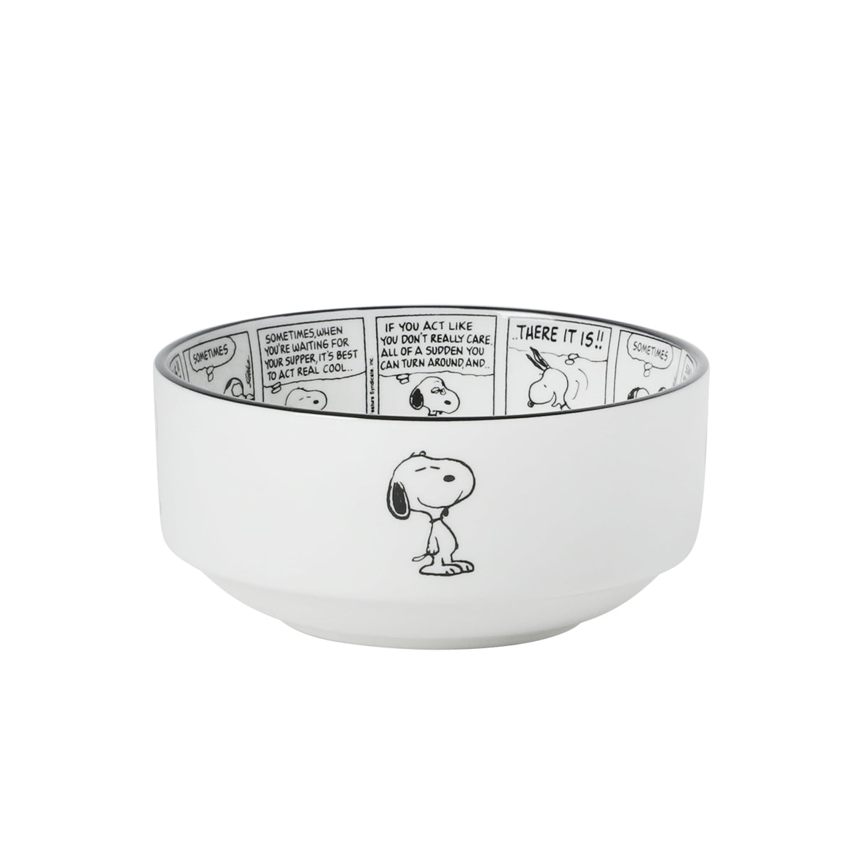 Peanuts Snoopy Cereal Bowls, Set of 4, 4.5-Inch Porcelain Snack Bowls for Ice Cream and Dessert, Sunday Comic Strip Design with Snoopy and Woodstock