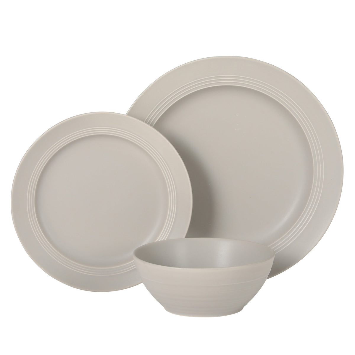 Gibson Elite Soleil 12 Piece Linen White Stoneware Dinnerware Set for 4, Plates and Bowls Set with Dinner Plates, Salad Plates and Bowls