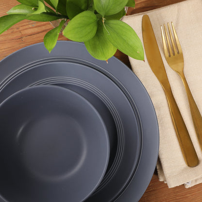 Gibson Elite Soleil 12 Piece Linen White Stoneware Dinnerware Set for 4, Plates and Bowls Set with Dinner Plates, Salad Plates and Bowls