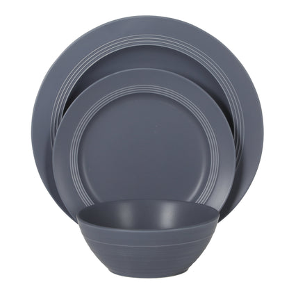 Gibson Elite Soleil 12 Piece Linen White Stoneware Dinnerware Set for 4, Plates and Bowls Set with Dinner Plates, Salad Plates and Bowls