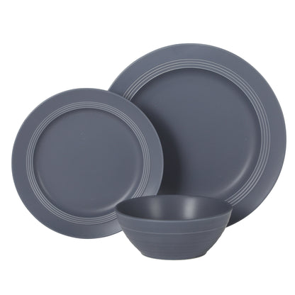 Gibson Elite Soleil 12 Piece Linen White Stoneware Dinnerware Set for 4, Plates and Bowls Set with Dinner Plates, Salad Plates and Bowls