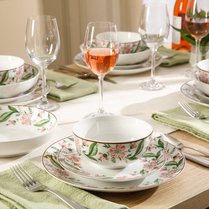 Martha Stewart Plates and Bowls Set, 16 Piece Dinnerware Set for 4, Pink/Green