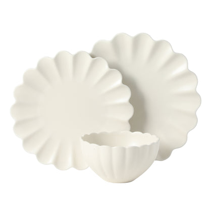 Gibson Elite Plates and Bowls Sets, 12-Piece Stoneware Dinnerware Set for 4, Scalloped Dish Set with Dinner Plates, Salad Plates & Bowls