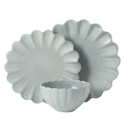 Gibson Elite Plates and Bowls Sets, 12-Piece Stoneware Dinnerware Set for 4, Scalloped Dish Set with Dinner Plates, Salad Plates & Bowls