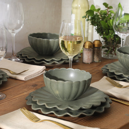 Gibson Elite Plates and Bowls Sets, 12-Piece Stoneware Dinnerware Set for 4, Scalloped Dish Set with Dinner Plates, Salad Plates & Bowls