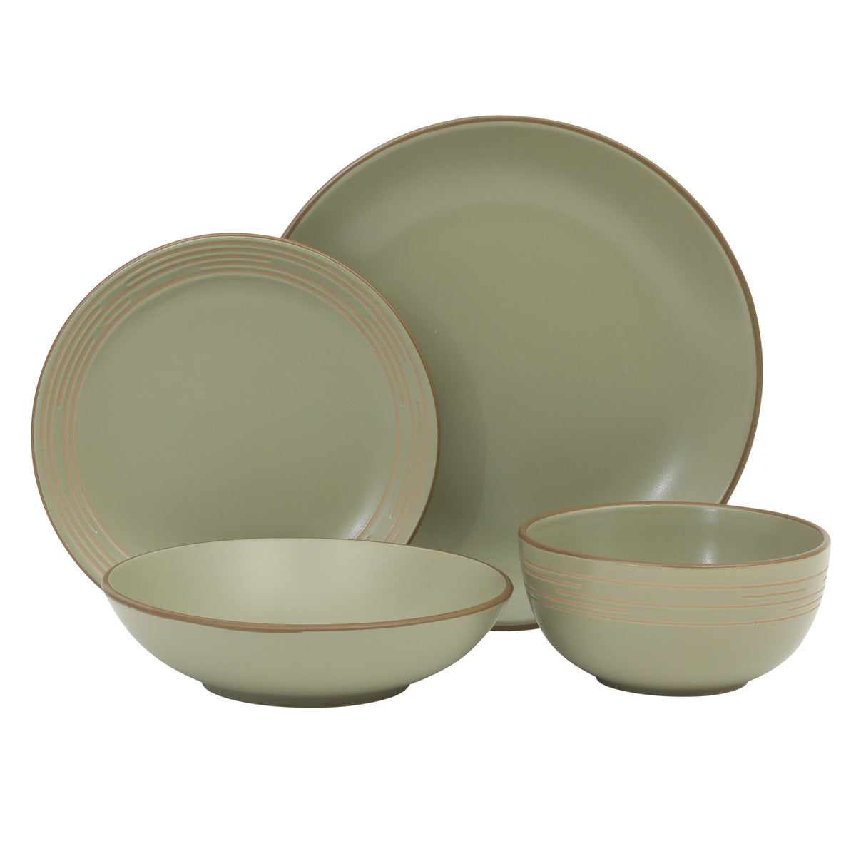 Gibson Home Chiswick House 16-Piece Stoneware Dinnerware Set, Round Plates and Bowls Set for 4, White with Wax Relief Embossed Rim Detail, Dishwasher Safe – Dinner Plate, Salad Plate & Cereal Bowl