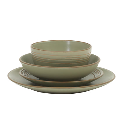Gibson Home Chiswick House 16-Piece Stoneware Dinnerware Set, Round Plates and Bowls Set for 4, White with Wax Relief Embossed Rim Detail, Dishwasher Safe – Dinner Plate, Salad Plate & Cereal Bowl