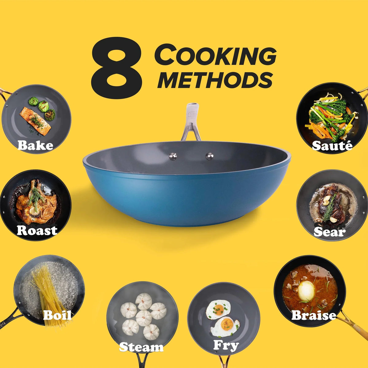 Frok 11" All-In-One Ceramic Non-Stick Fry Pan Meets Wok w/ Lid