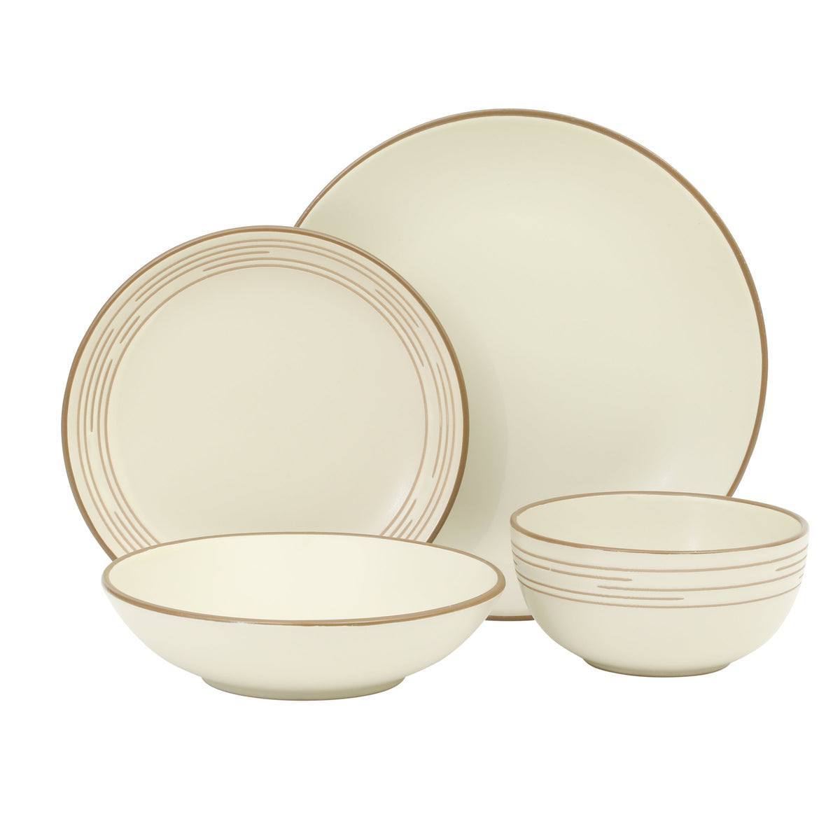 Gibson Home Chiswick House 16-Piece Stoneware Dinnerware Set, Round Plates and Bowls Set for 4, White with Wax Relief Embossed Rim Detail, Dishwasher Safe – Dinner Plate, Salad Plate & Cereal Bowl