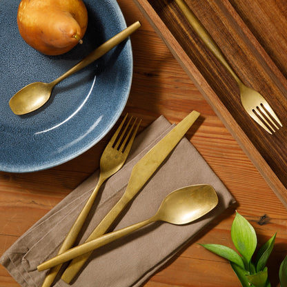 Bloomhouse 20 Piece Stone Washed Flatware 18/10 Stainless Steel Silverware Cutlery Utensil Set With Acacia Wood Caddy - Service for 4