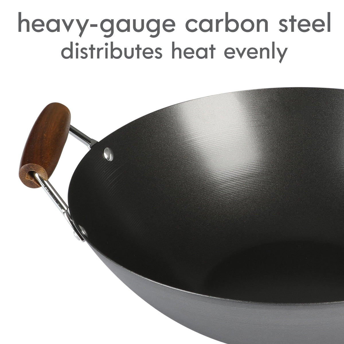 Kenmore Hammond 14-Inch Flat Bottom Wok, Carbon Steel Frying Pan for Stir-Frying, Steaming and Deep-Frying