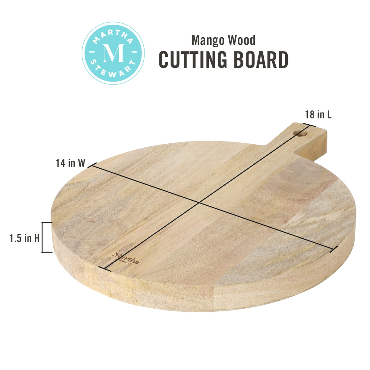 Martha Stewart Kindale Mango Wood Round Cutting Board