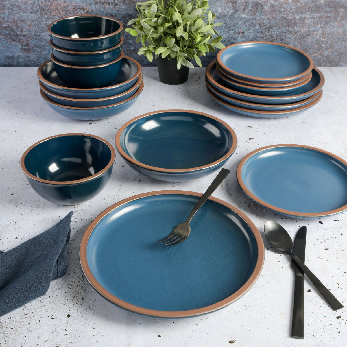 Gibson Elite Lagos 16-Piece Double Bowl Terracotta Dinnerware Set