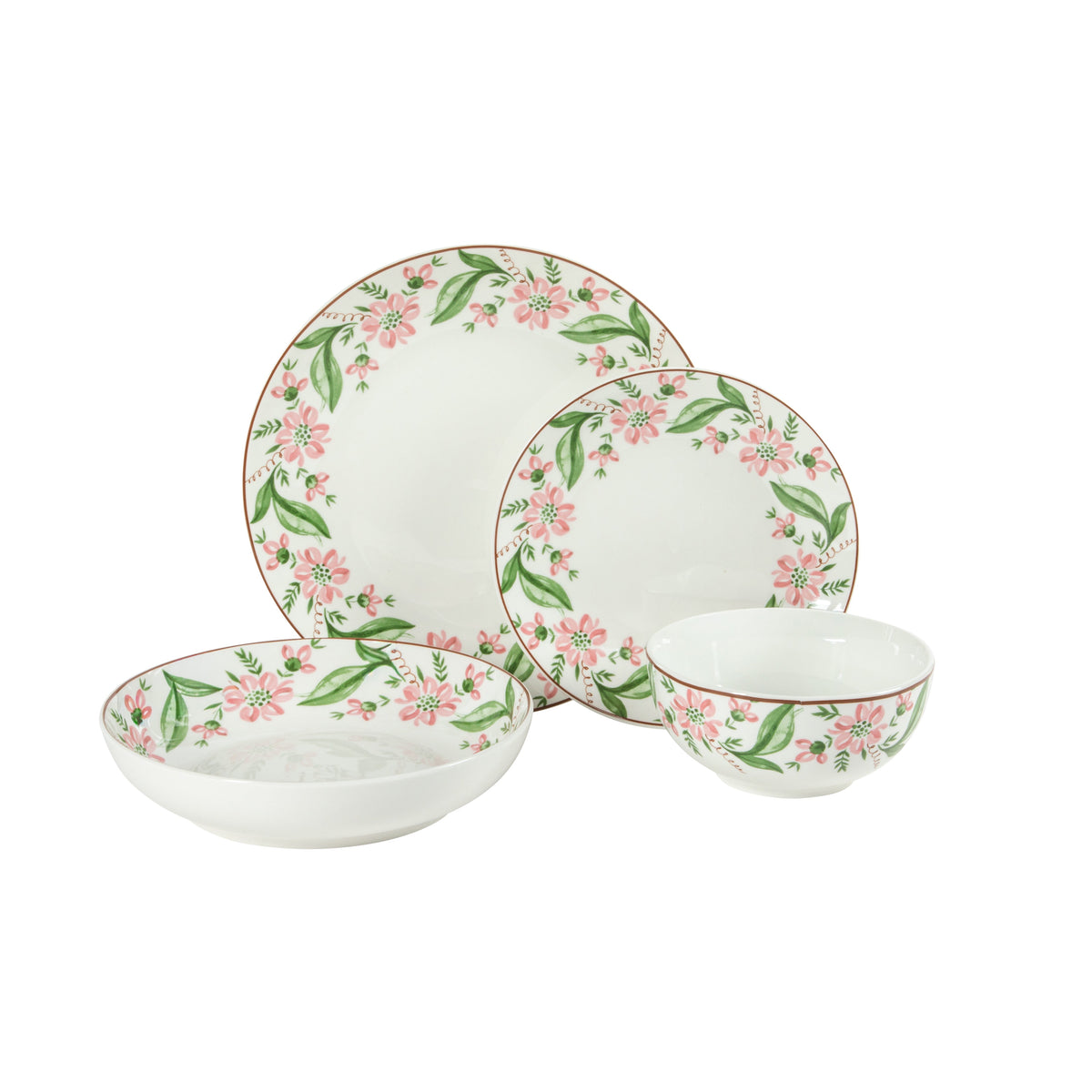 Martha Stewart Plates and Bowls Set, 16 Piece Dinnerware Set for 4, Pink/Green
