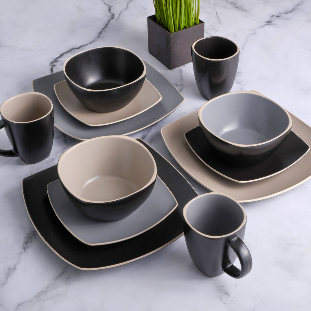 Gibson Elite Soho Lounge Square 16-Piece Matte Stoneware Dinnerware Set