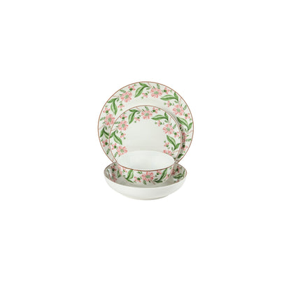 Martha Stewart Plates and Bowls Set, 16 Piece Dinnerware Set for 4, Pink/Green