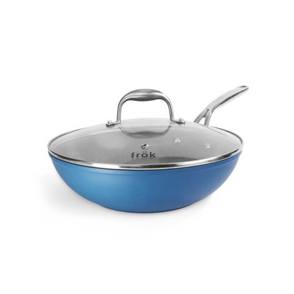 Frok 11" All-In-One Ceramic Non-Stick Fry Pan Meets Wok w/ Lid